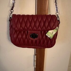 Badgley Mischka Quilted Burgundy Shoulder Bag